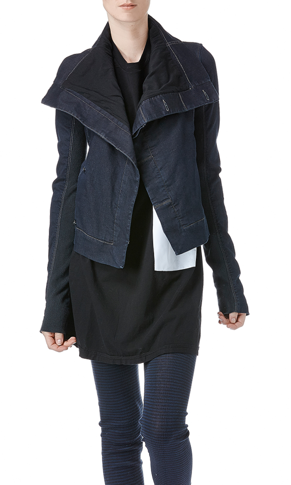 drape front denim jacket